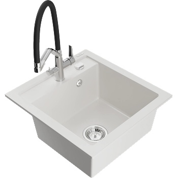 Mexen Vito кухненска мивка от гранит с една камера и кухненски смесител Duo, бял - 6503-20-671701-07 (6503-20-671701-07)