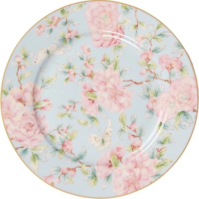 Clayre & Eef Porcelánový dezertní talířek s růžovými květy Rosa 19 x 2 cm