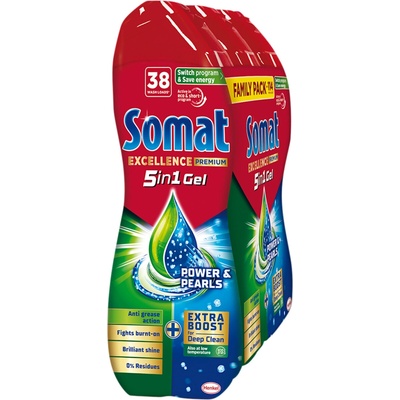 Somat Excellence Premium 5v1 přípravek na mytí nádobí v myčce 3 x 684 ml
