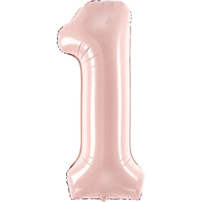 PartyDeco Fóliový balón narozeninové číslo 1 světle růžový 72 cm