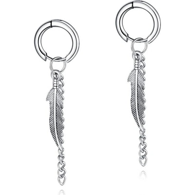 Impress Jewelry ocelové náušnice kruh s listem a řetízkem stříbrné GE553s01