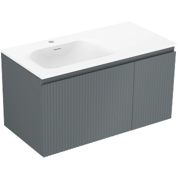 Mexen Rivel шкаф за баня 90 см с мивка Vela лява, 1S, 1D, рифлена, графит мат/бяла мат - 91A23-09047-3-BBFF66-W23L01 (91A23-09047-3-BBFF66-W23L01)