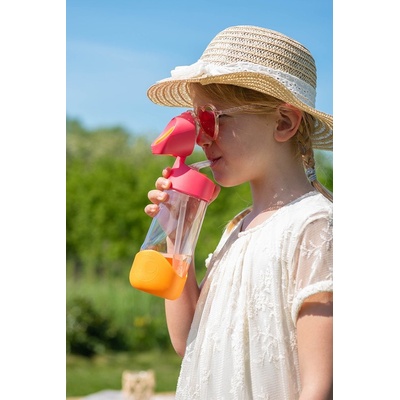 b.box Fľaša so slamkou ružová/oranžová 600 ml