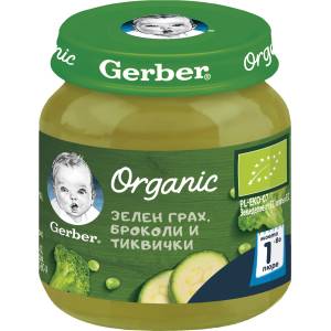 Nestle Зелен грах, броколи и тиквички Nestle GERBER Organic - Моето първо пюре 125 g (12458580) - baby