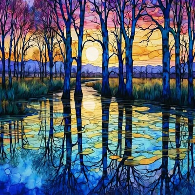 Norimpex - Puzzle Diamant painting: Birch trees by the lake 30x40cm - 1 - 39 piese