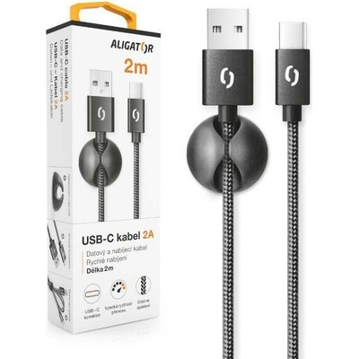 ALIGATOR dátový kábel PREMIUM 2A, USB-C, dĺžka 2 m, čierna