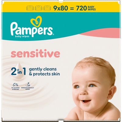 Pampers vlhčené ubrousky Sensitive 9 x 80 ks