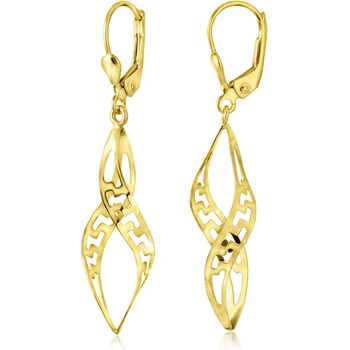 Gemmax Atraktivní zlaté visací náušnice Spirály s řeckým vzorem mat GLEYN-34161