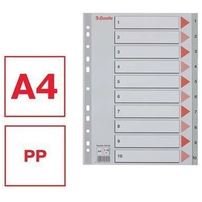 Registry, šedá, A4, plast, 1-10, ESSELTE