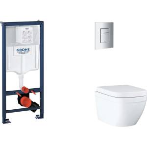 GROHE Rapid SL - Комплект за монтаж на стена, тоалетна чиния, седалка SoftClose и бутон Skate Cosmopolitan, Triple Vortex, матов хром SANI11BB2117 (SANI11BB2117)