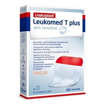 BSN Medical GmbH LEUKOPLAST LEUKOMED T PLUS SKIN SENSITIVE filmové krytie s vankúšikom 5 x 7,2 cm 5 ks