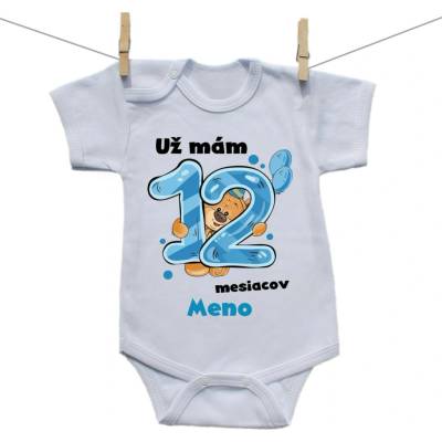 Boodyy Body s krátkym rukávom Už mám 12 mesiacov s Medvedíkom a menom dieťatka Chlapec
