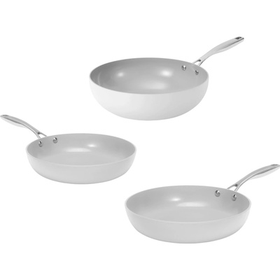 Elmich Sada keramických panvíc Vital 3 ks 1 wok a 2 panvice krémovo biela
