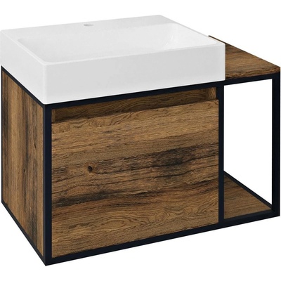 SAPHO SKARA skrinka pod umývadlo 80x49,5x46,5cm, čierny mat/dub Collingwood CG003-1919