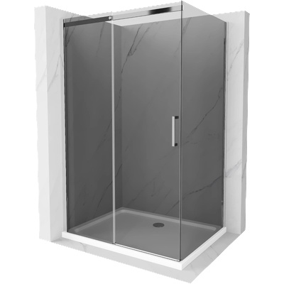 Mexen Omega разтегателна душ кабина 110 x 70 см, графит, хром + поддушник Flat, бял (825-110-070-01-40-4010)