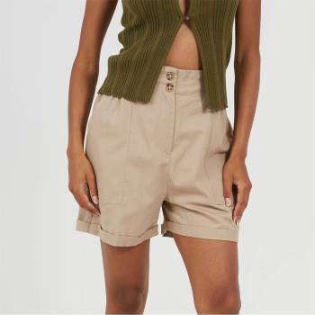 Brave Soul Дамски къси панталони Brave Soul Womens Woven Shorts with Button Waist - Stone
