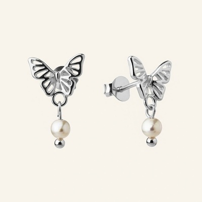 SilveAmo Stříbrné náušnice puzety Papillon Pearl C1G2080