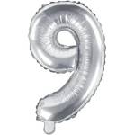 Party Deco Фолиев Балон Цифра, Сребърно - 35см - 9 (fb10m-9-018)