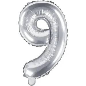 Party Deco Фолиев Балон Цифра, Сребърно - 35см - 9 (fb10m-9-018)