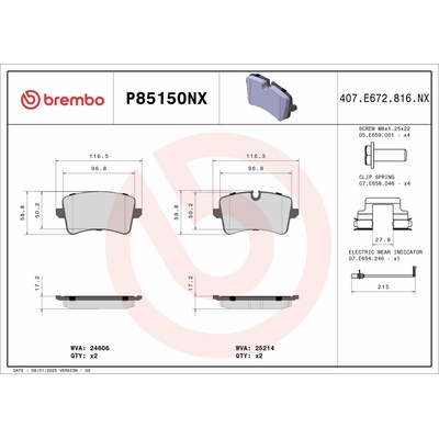 BREMBO Sada brzdových platničiek kotúčovej brzdy P85150NX