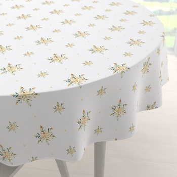 Biante Teflónový okrúhly obrus TF-120 Zlato-modro-zelené vianočné vločky na bielom Ø 110 cm