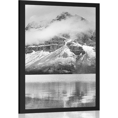 Plakát jezero poblíž nádherné hory v černobílém provedení - 20x30 black