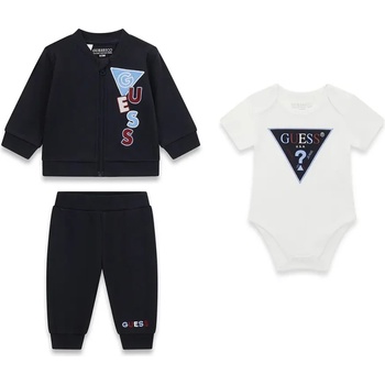 Guess Тъмно син комплект с бяло късо боди за новородено момче с надписи и лога Guess