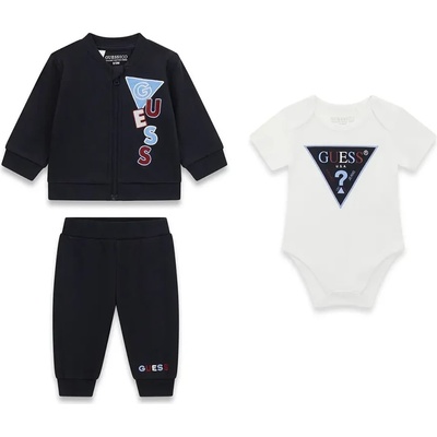 Guess Тъмно син комплект с бяло късо боди за новородено момче с надписи и лога Guess