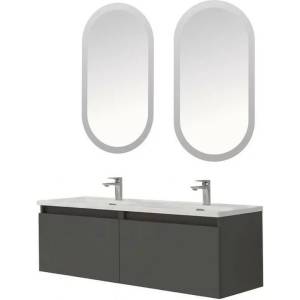 ASIR GROUP Комплект окачен долен шкаф 120 см с двойна мивка и LED огледало Asir Zen 3 тъмносив (263LVS1223)