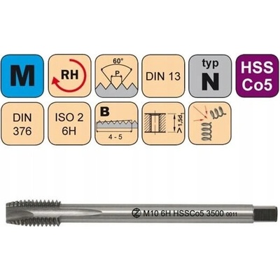NÁSTROJE CZ závitník strojní M12*1,75 ISO2 HSSCo5 DIN 376 B C, CZZ3500-M12-