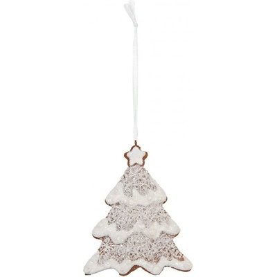 Clayre & Eef Závěsná dekorace zasněžený perníkový stromeček Frosted Ginger - 9*1*10 cm