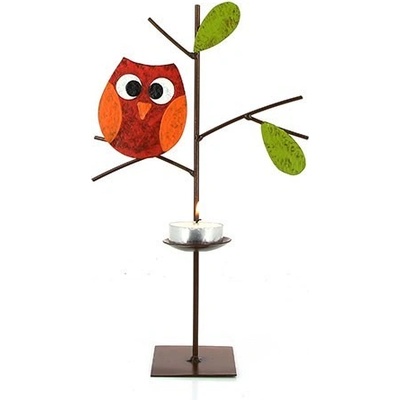 GLOBO Fair Trade Partner Kovový svícen Stromek s červenou sovičkou z Kolumbie, 26 cm