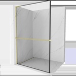 Mexen Kioto+ L душ преграда със стена и рафт Walk-in 100 x 200 см, черна рамка, златен мат - 800-100-123-55-70 (800-100-123-55-70)