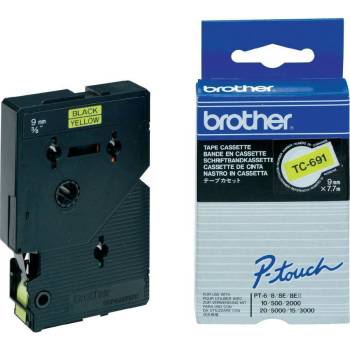 Brother TC-691, черно на жълт фон, ширина 9мм, за Brother P-Touch PT-2000/PT-3000 (TC-691)