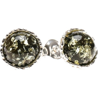 REBLAN Strieborné náušnice so zeleným jantárom PRINCES RENU251