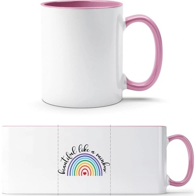 TTH Dvojfarebný Hrnček Dúha s nápisom Beautiful like a rainbow Biela Anitcká Ružová Standard Darčeky PrintEQ 250 ml