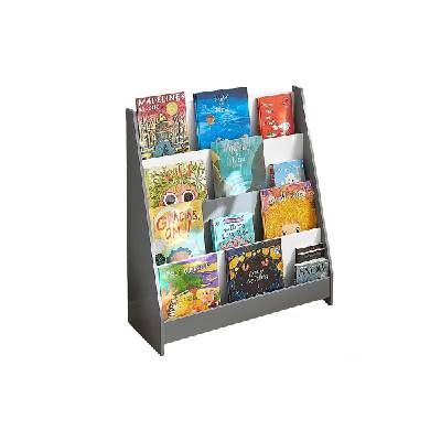 Детска етажерка за книжки и списания, библиотека с рафтове, дървена секция - бяло и сиво