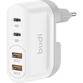 budi Wall Charger 40W - захранване за ел. мрежа с 2xUSB-A и 2xUSB-C изходис технология за бързо зареждане на мобилни устрйства (бял)