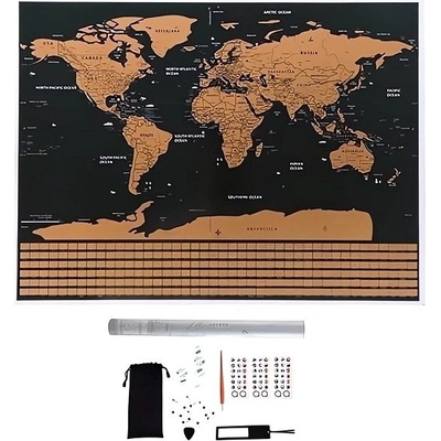 Malatec 23442 Veľká Stieracia mapa sveta s vlajkami 82 × 59 cm + príslušenstvom 00023442
