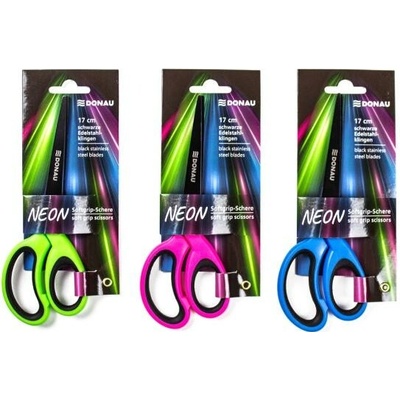 Nožnice s mäkkým úchopom DONAU NEON 17 cm, mix farieb, displej 6 ks
