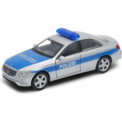 Welly 2016 Mercedes-Benz E-Class POLIZEIstrieborný s modrým pruhom 1:34
