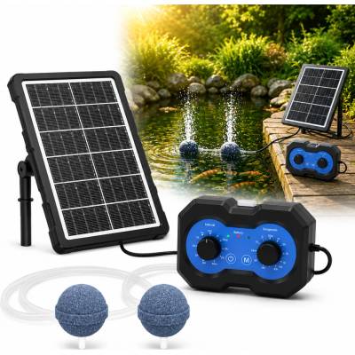 Solární provzdušňovač jezírka AP222 – 2200 mAh baterie, 2 režimy výkonu, 72 časových režimů, 3W panel – Zboží Dáma