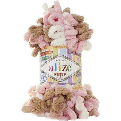 Alize příze Puffy color 6046 růžová, bílá a karamelová
