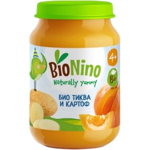 BioNino Био зеленчуково пюре BioNino - Тиква и картоф, 4 м+, 190 g (BN2256) - ozone