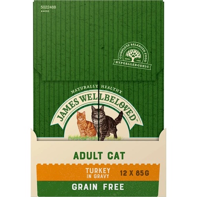 James Wellbeloved 12х85г Adult Cat James Wellbeloved, консервирана храна за котки, с пуешко, без зърно