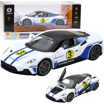 Lean Toys Kovové športové auto Svetlá Zvuky Pohon biely 1:22