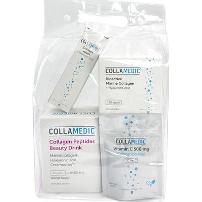 Collamedic sada 3v1 kolagen nápoj 8000 mg, 30 ks + kapsle s kyselinou hyaluronovou 120 ks + kolagenové sérum, 50 ml + ZDARMA vitamín C 30 ks