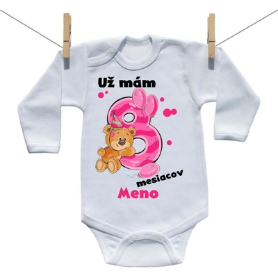 Boodyy Body s dlhým rukávom Už mám 8 mesiacov s Medvedíkom a menom dieťatka Dievča