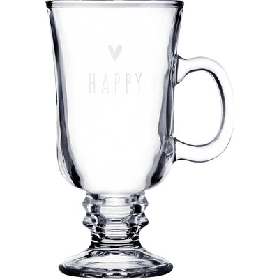 Clayre & Eef Sklenený hrnček so srdiečkom a nápisom Happy 10*8*15 cm 200 ml