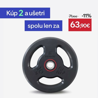 DOMYOS Gumený kotúč na posilňovanie s rukoväťami 28 mm 10 kg